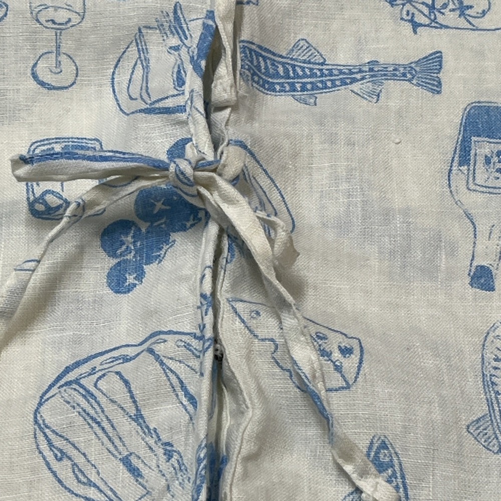 Cynthia Rowley Top White Linen Blue Italian Wine Print L Euro Summer Vacation - Picture 14 of 16